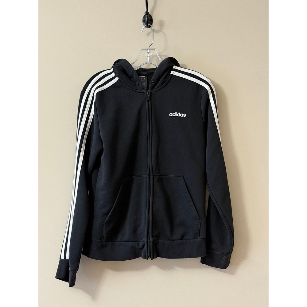 Adidas 3 Stripe Tracksuit Set Mens M Black White Full Zip Hoodie Jogger Pants